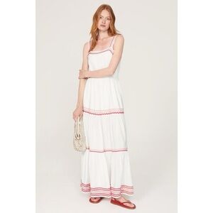 Splendid White Maxi Dress with Red Trim